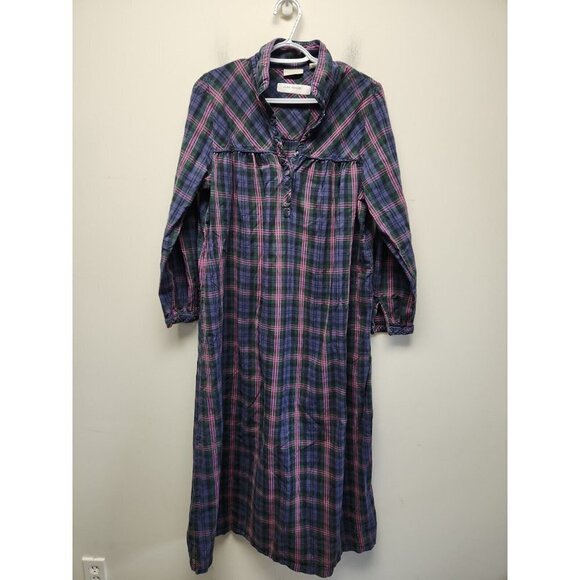 VTG 90s L.L. Bean Womens Medium Flannel Primitive Country Plaid Nightgown Medium - Picture 1 of 6